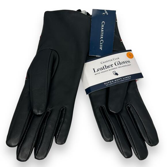 NEW Charter Club Leather Gloves Size Small Red Plaid Check Touchscreen NWT - Picture 2 of 7